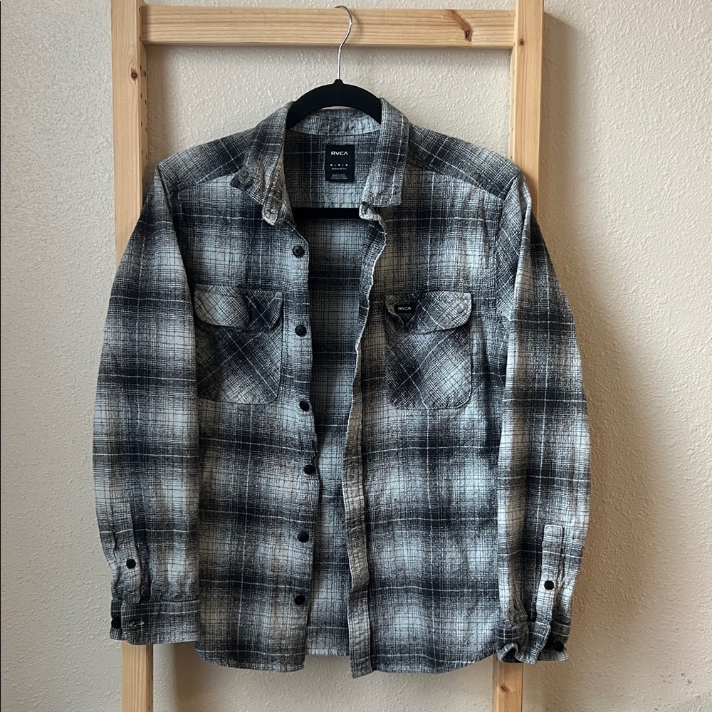 RVCA Charcoal and White Plaid Shirt Jacket